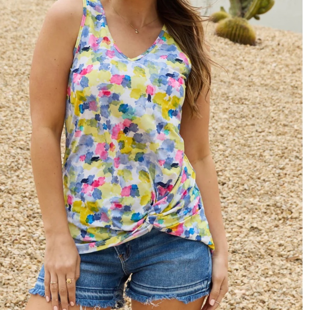 Be Stage Full Size Sleeveless Print Knot Top